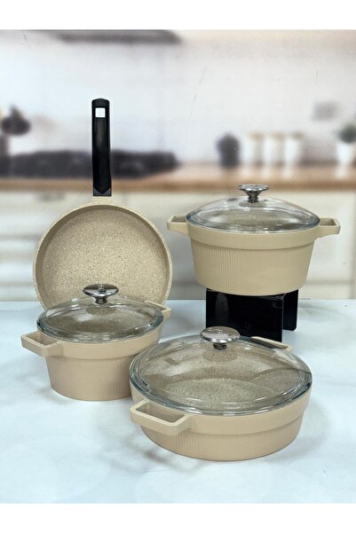 AROW Harmony 7 Piece Cast Iron Cookware Set Kumbeji̇ Tkebt Beige