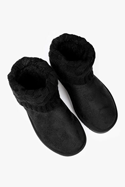 Shoeberry Γυναικείες μπότες Uggia με λεπτομέρεια από πλεκτό μαύρο σουέντ