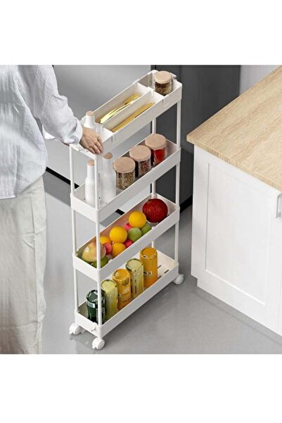 Generic عربة تخزين رفيعة ذات 4 طبقات | منظم متحرك متعدد الاستخدامات للمطبخ وا...