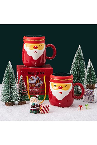 Flippy Santa Claus Themed Ceramic Mug, 430 ml, Mirror Lid, Gift Box, Red