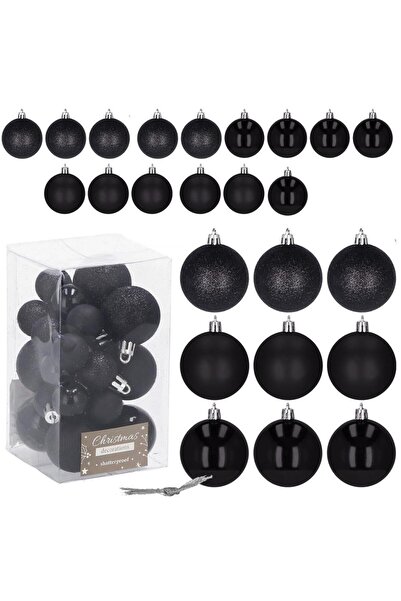 OEM Christmas bauble set, 25 pieces, 3 models, 2.5cm and 4cm, black