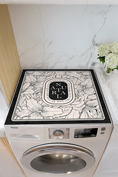 Ela Home Çamaşır Makinesi Üstü Kaymaz Taban Koruyucu Mat 60x60 cm Dijital Baskı Polyester PVC Natural Desen