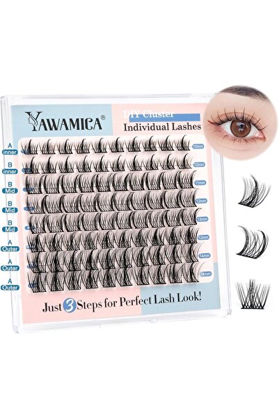 Yawamica رموش صناعية متموجة على شكل حرف D بطول 10-14 مم، رموش صناعية متموجة على شكل حرف D، رموش فردية متموجة