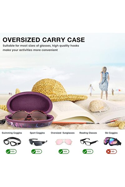molshine Oversized Sunglasses Case, Large Goggles Box, Zipper Diving Glasses Bag with Hook for Women