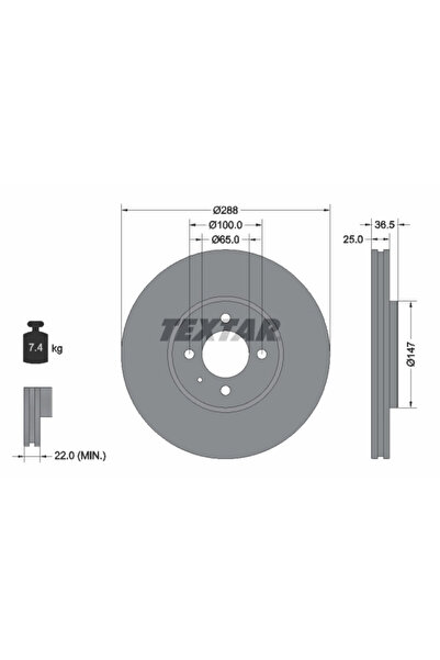TEXTAR Спирачен диск VW Up!
