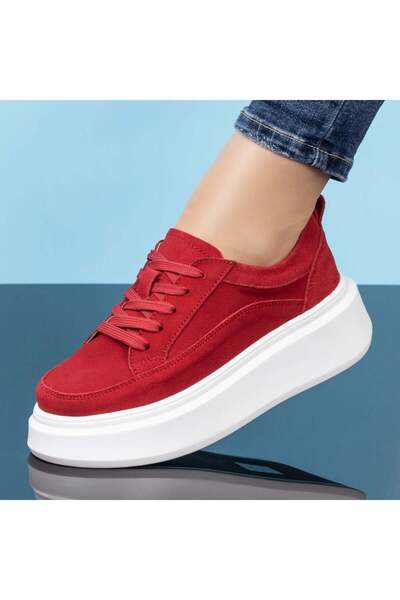 BMoD Women's red suede leather sneakers with a thick sole MOD06877