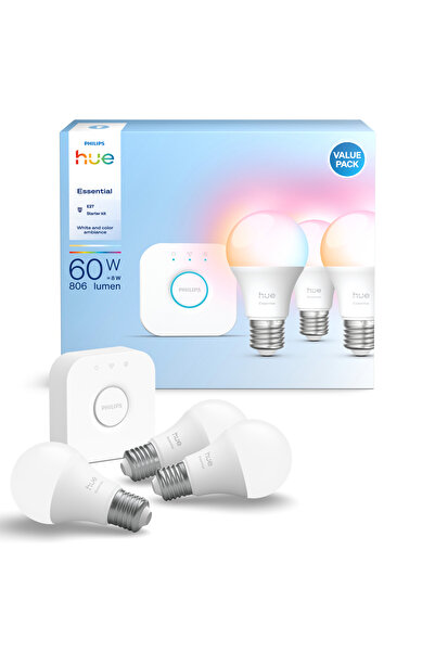 Philips Hue Essential 3'lü E27 Ampul Başlangıç Seti 806 Lumen