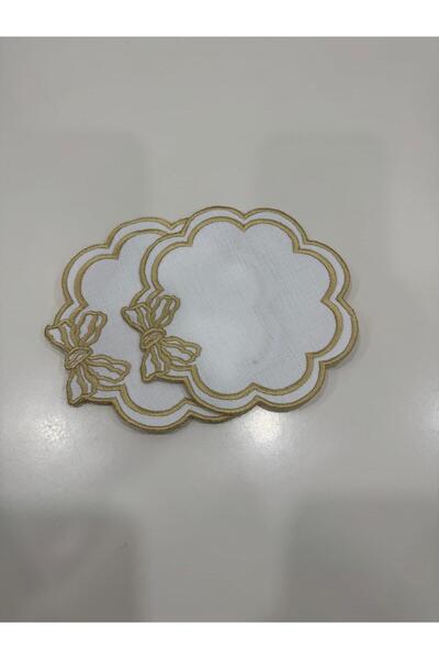 İNCİ ÇEYİZ 6 قطع من مناديل الكوكتيل المطرزة باللون البني وقواعد الأكواب.