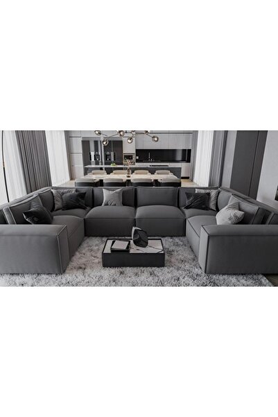 HOME HOUSE أريكة زاوية من خشب السويد والكتان - رمادية