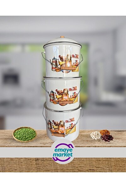 emaye market Enameled Potato Onion Bucket Bakraç Yogurt Pot (24 Cm10Lt) (26Cm13Lt)(28cm16 Lt) Set of 3