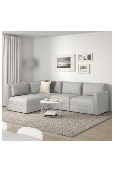 HOME HOUSE أريكة زاوية مصنوعة من الخشب السويدي والخشب الرقائقي متوسط الكثافة التايلاندي والكتان - رمادي