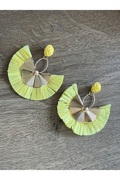 Büyük Hanım Large Yellow Color Beach Style Handmade Raffia Earrings