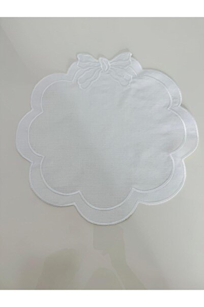 İNCİ ÇEYİZ 12 Pieces First Quality Linen Ribbon Pattern Embroidered American Serviette and Presentation Napkin