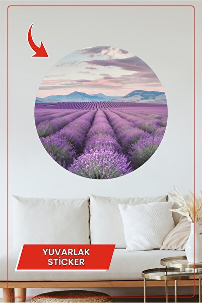 KOSS Dijital Autocolant rotund cu peisaj de câmp de lavandă, autocolant decor...