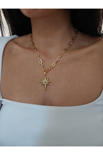 Histakı قلادة نجمة القطب من حجر الزركون الذهبي