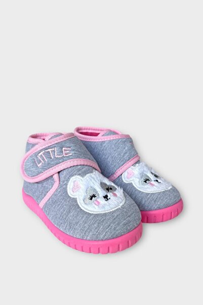 Liger Thematic Velcro Children's Slippers School Nursery Home Shoes Non-Slip Sole Gray - Pink