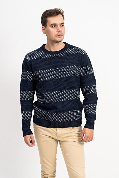 F&K Двоколірний чоловічий трикотажний светр з велосипедним коміром