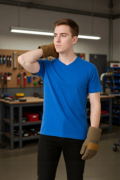 PayBuy Men's Sax Blue V-Neck Short Sleeve Cotton Lightweight Breathable Casua...