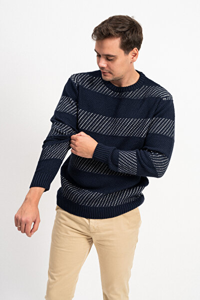 F&K Двоколірний чоловічий трикотажний светр з велосипедним коміром