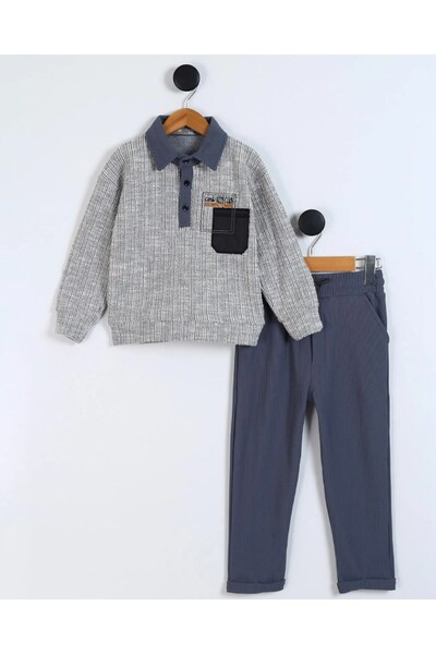 Ege Bebek Erkek Çocuk Mevsimlik 4-11 Yaş Gömlek Yakalı 2'li Alt Üst Şık Takım