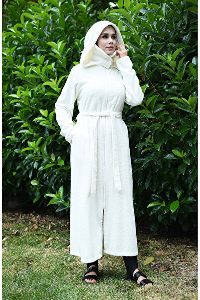 sefamerve Hijab-Bademantel mit Reißverschluss 1001-02 Creme