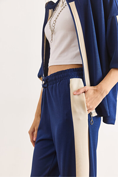 Olalook Жіночий темно-синій комплект з модального трикотажу з деталями зі стрічками TKM-19000443