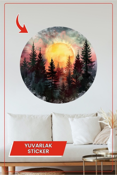 KOSS Dijital Autocolant rotund Sunset Forest, portocaliu, cu tematică solară,...