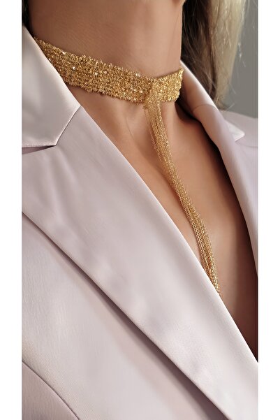 Eva Takı Store 8 Sıralı Zincir Dokuma Sallantılı Vücut Tasma Choker Silver Go...