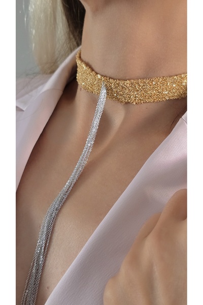 Eva Takı Store 8 Sıralı Zincir Dokuma Sallantılı Vücut Tasma Choker Silver Go...