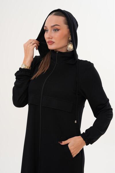 ZENA BY ÇETİN LEVENT KAPŞONLU FERMUARLI OVERSİZE SWEAT TUNİK
