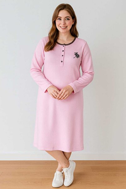 MAY MARA Plus Size Nightgown with Reported and Winterized Charming Detailing, with Embroidered Chest and Lace Details