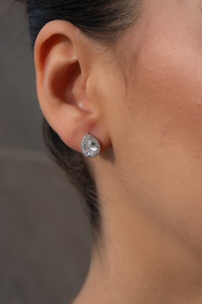 Rumon Damla Model Zirkon Taşlı 925 Ayar Gümüş Küpe