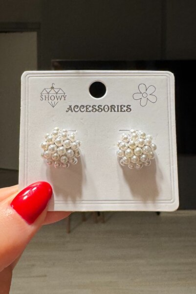 C&E Design Kadın İncili Düğme Top Küpe