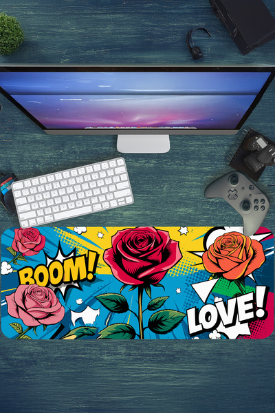 urzuva Boom & Blossom Gaming Oyuncu MousePad 80x30 cm 3mm Mouse pad, Masaüstü Mat