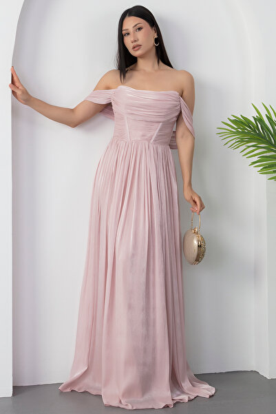 PULLIMM Strapzlez Yaka Kol Ön Detay Abiye Elbise ECR5628