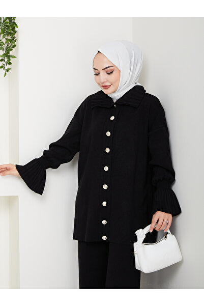 Kirazgym Elit Sleeve Pleated Cardigan Pants Knitwear Set