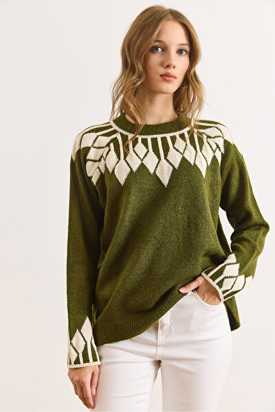 Olalook Women's Oil Green Collar Cuff Detailed Knitwear Sweater Kzk-19001023