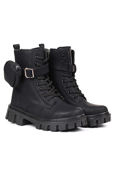 KAJILA Women's Black Nubuck Boots – Thick Sole with Wallet, Zippered, Lace-Up, Buckle, Comfortable, Casual, Stylish and Da [Likely a Typo and Should Be Omitted or Replaced with a More Appropriate Word]