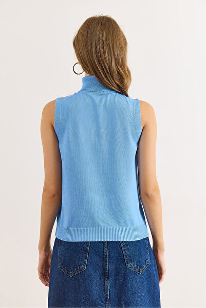 Olalook Kadın Bebe Mavi Balıkçı Yaka Kolsuz İnce Triko Kazak KZK-19001019