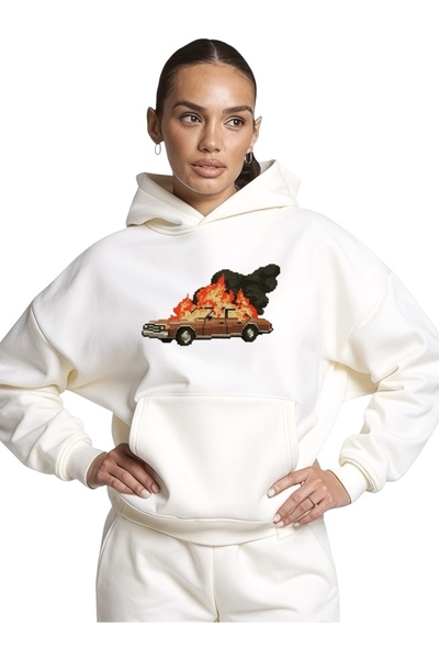 ArtYus سويت شيرت بقلنسوة كبير الحجم من القطن مطبوع عليه ألوان خاصة للسيارة لل...