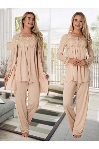Lohusa Homewear Women's Mink Lace Detailed Maternity Pajama Set 3-Piece Set