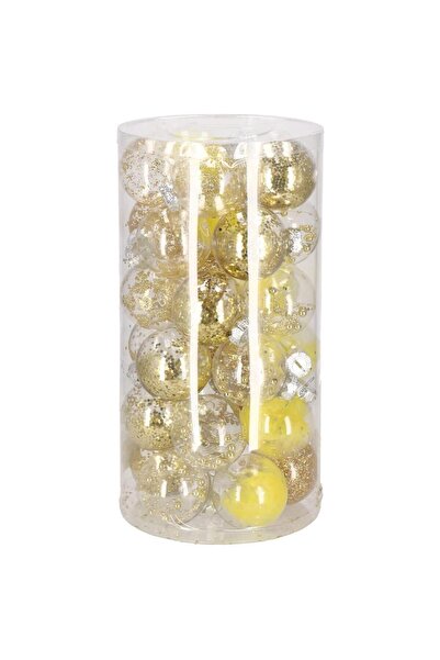 OEM Set globuri de Craciun Inedit, 30 bucati, 7cm, transparente si auriu