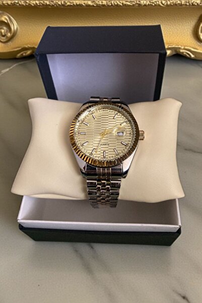 Eyiser Store Gold-Silver Color Cord, Gold Color Dial, Men's Wristwatch with Calendar - Special Boxed Shipping