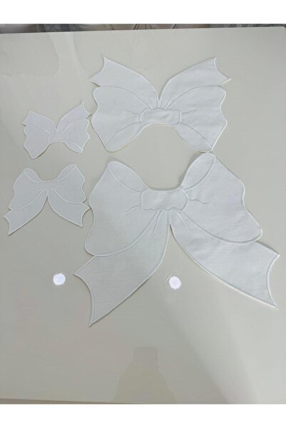 İNCİ ÇEYİZ 4 Pieces First Quality Linen Bow Pattern Embroidered American Serviette and Presentation Napkin