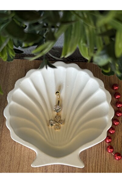 B & S Zirkon Taşlı Çiçekli Çelik Göbek Piercing