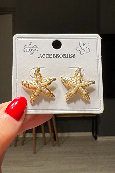 C&E Design Kadın Gold Renk İncili Deniz Yıldızı Küpe