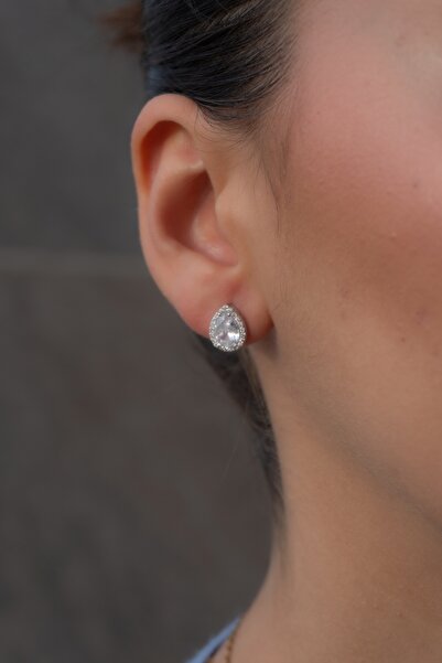 Rumon Damla Model Zirkon Taşlı 925 Ayar Gümüş Küpe