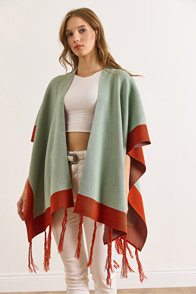 Olalook Women's Mint Green Color Block Poncho Cardigan Hrk-19000423