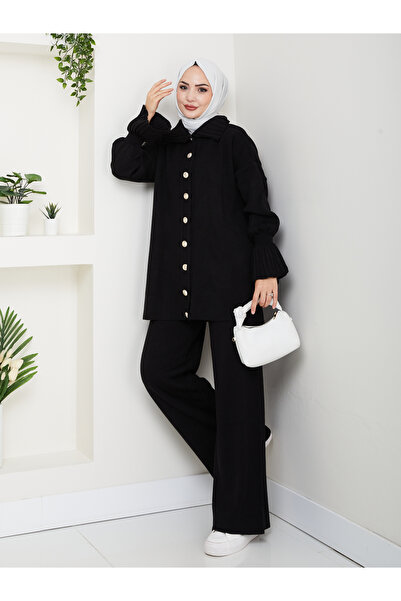 Kirazgym Elit Sleeve Pleated Cardigan Pants Knitwear Set