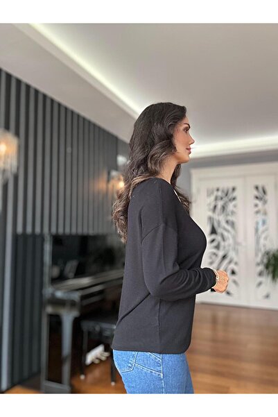 Atelier Derin Pulover tricotat cu mâneci lungi cu accesorii negre pentru umăr